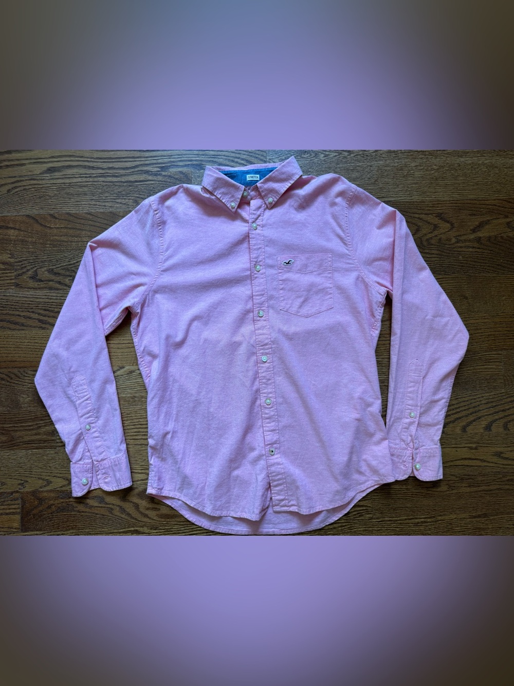 Hollister Menās M Pink Stretch Oxford Button Down Shirt Long Sleeve Logo